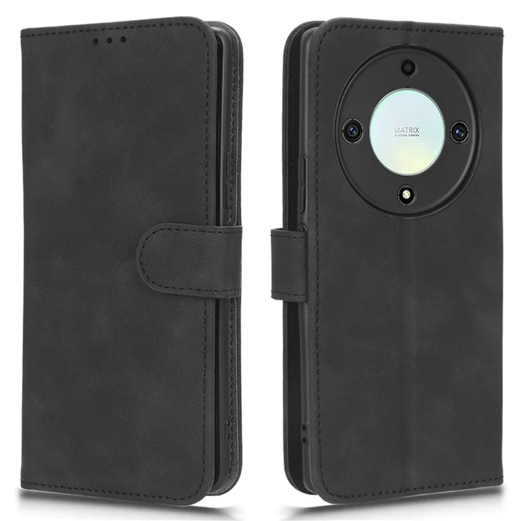 For Honor X40 5G / X9a 5G / Magic5 Lite 5G Full Protection Mobile Phone Case Skin-touch Stand Flip Leather Wallet Phone Cover - Black