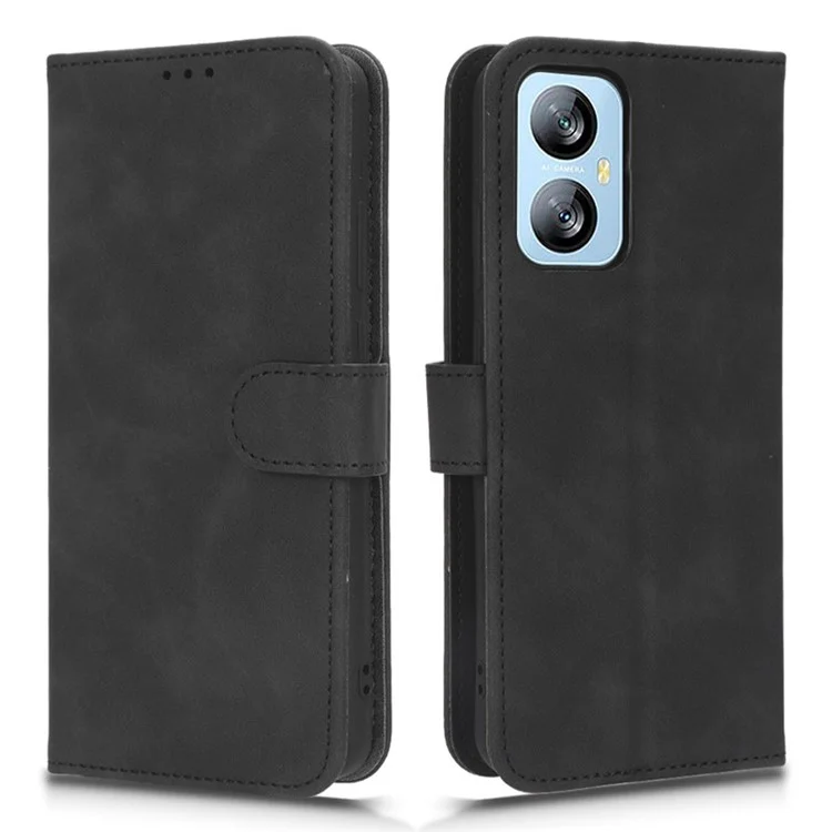 For Blackview A52 4G Drop-proof PU Leather Phone Case Stand Wallet Skin-touch Flip Cell Phone Cover - Black