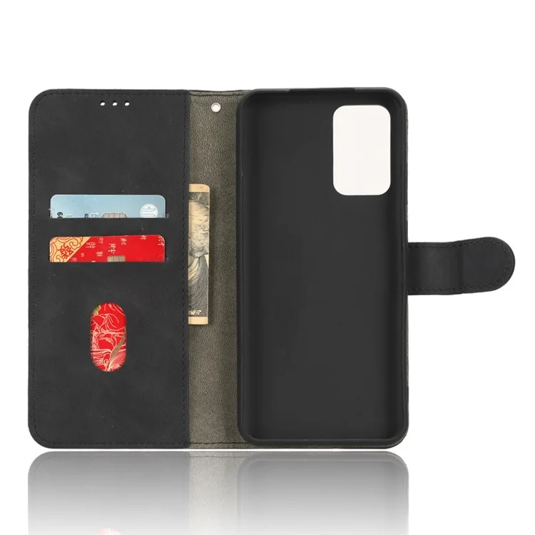 For Blackview A52 4G Drop-proof PU Leather Phone Case Stand Wallet Skin-touch Flip Cell Phone Cover - Black
