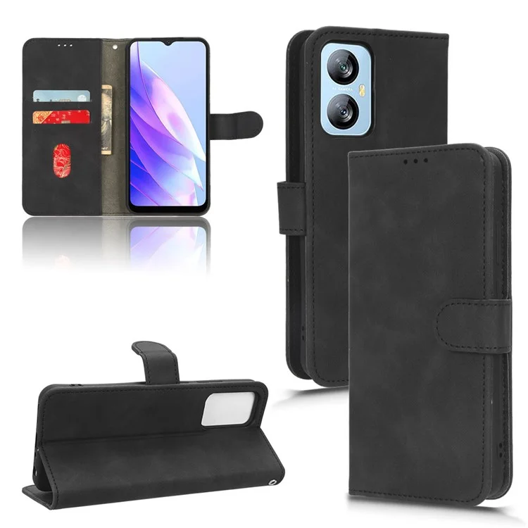 For Blackview A52 4G Drop-proof PU Leather Phone Case Stand Wallet Skin-touch Flip Cell Phone Cover - Black