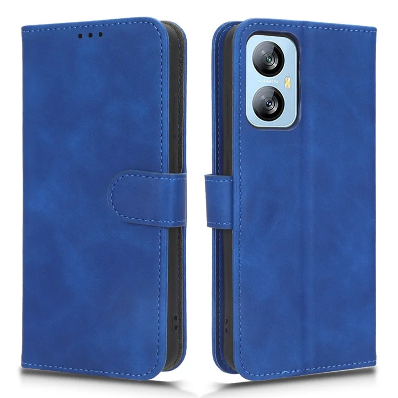 For Blackview A52 4G Drop-proof PU Leather Phone Case Stand Wallet Skin-touch Flip Cell Phone Cover - Blue