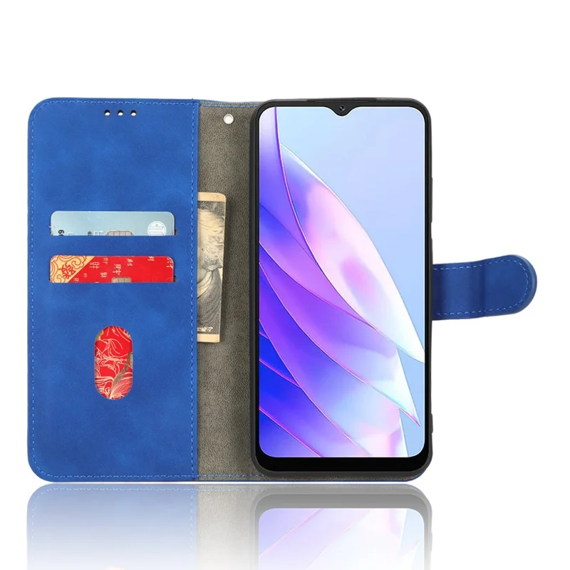 For Blackview A52 4G Drop-proof PU Leather Phone Case Stand Wallet Skin-touch Flip Cell Phone Cover - Blue