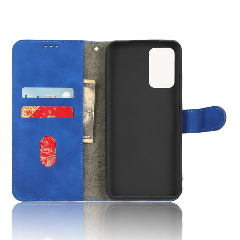For Blackview A52 4G Drop-proof PU Leather Phone Case Stand Wallet Skin-touch Flip Cell Phone Cover - Blue
