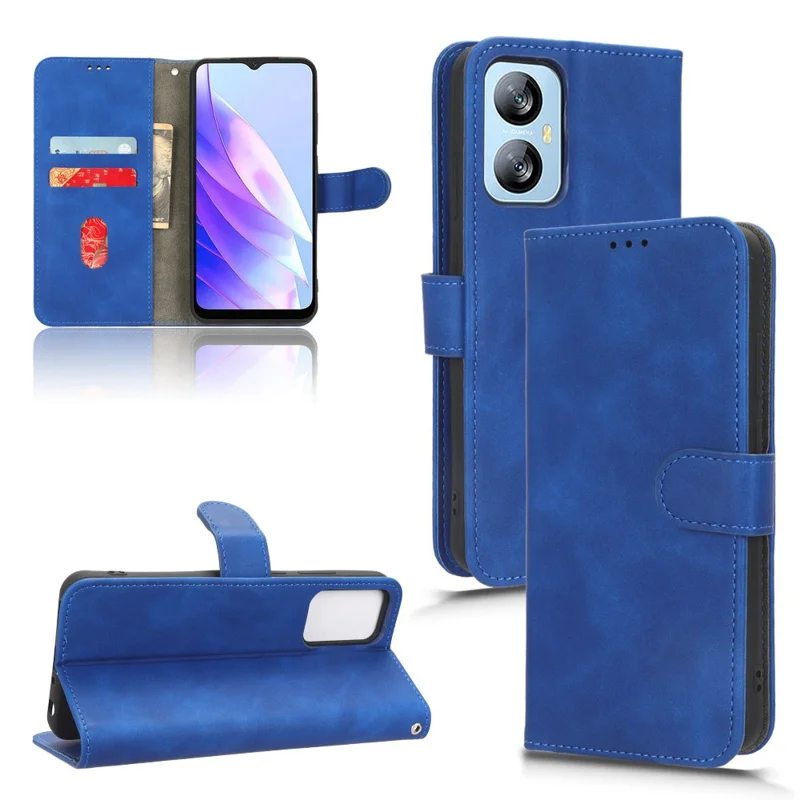 For Blackview A52 4G Drop-proof PU Leather Phone Case Stand Wallet Skin-touch Flip Cell Phone Cover - Blue