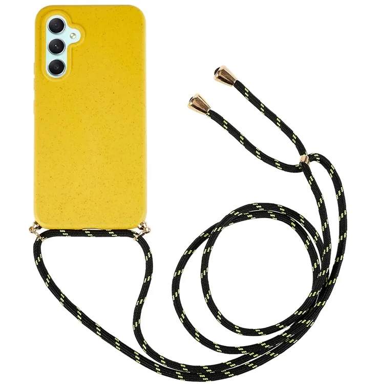 Funda de teléfono biodegradable para Samsung Galaxy A54 5G, TPU suave de paja de trigo, funda protectora delgada y ecológica con cordón ajustable - amarillo