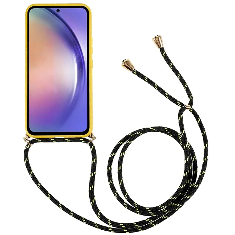 Funda de teléfono biodegradable para Samsung Galaxy A54 5G, TPU suave de paja de trigo, funda protectora delgada y ecológica con cordón ajustable - amarillo