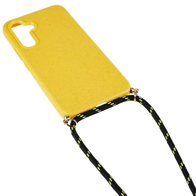 Funda de teléfono biodegradable para Samsung Galaxy A54 5G, TPU suave de paja de trigo, funda protectora delgada y ecológica con cordón ajustable - amarillo