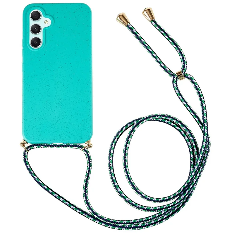 Biodegradable Phone Case for Samsung Galaxy A54 5G , Wheat Straw Soft TPU Eco-Friendly Slim Protective Cover with Adjustable Lanyard - Sky Blue