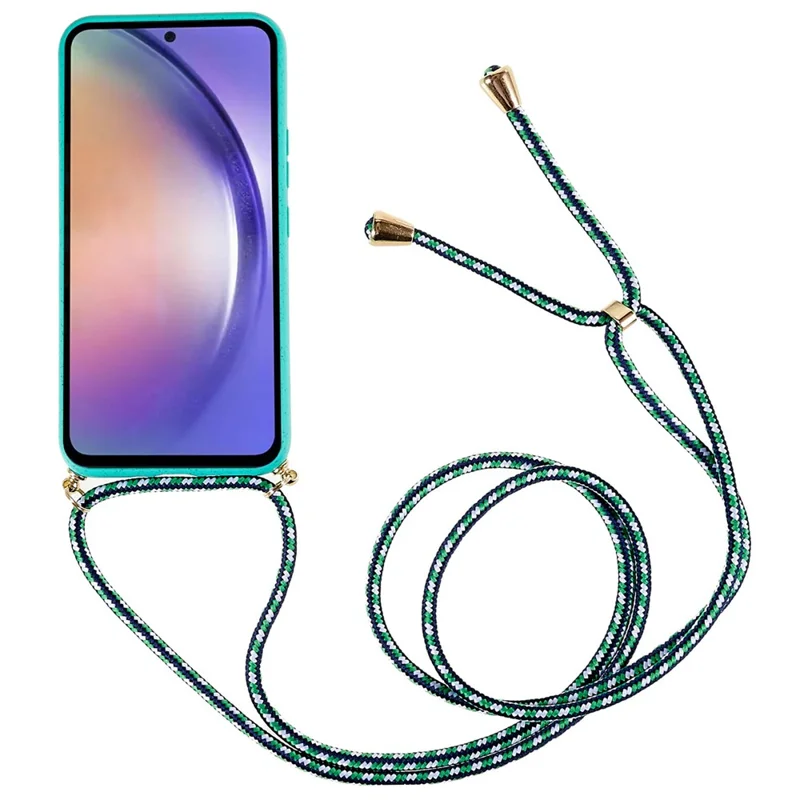 Biodegradable Phone Case for Samsung Galaxy A54 5G , Wheat Straw Soft TPU Eco-Friendly Slim Protective Cover with Adjustable Lanyard - Sky Blue