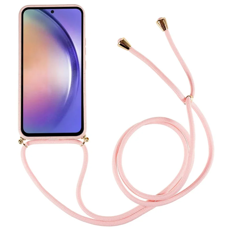 Biodegradable Phone Case for Samsung Galaxy A54 5G , Wheat Straw Soft TPU Eco-Friendly Slim Protective Cover with Adjustable Lanyard - Pink