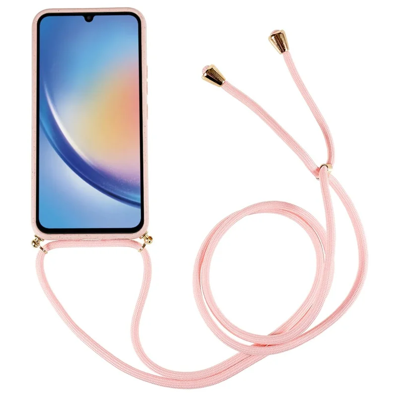 Para Samsung Galaxy A34 5G Caso do Telefone Biodegradável de Palha de Trigo Capa de TPU Macia com Proteção Contra Quedas com Cordão - Rosa