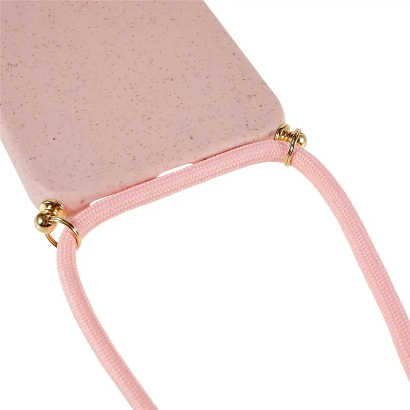Para Samsung Galaxy A34 5G Caso do Telefone Biodegradável de Palha de Trigo Capa de TPU Macia com Proteção Contra Quedas com Cordão - Rosa