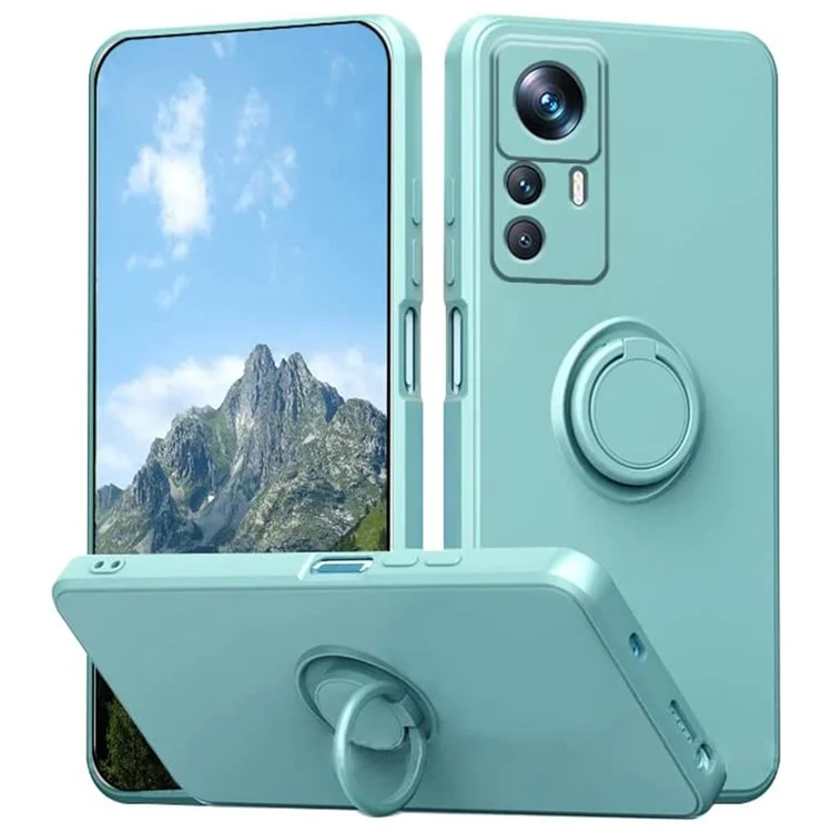 For Xiaomi 12T 5G / Redmi K50 Ultra 5G Ring Kickstand Liquid Silicone Phone Case Cell Phone Cover with Lanyard - Cyan