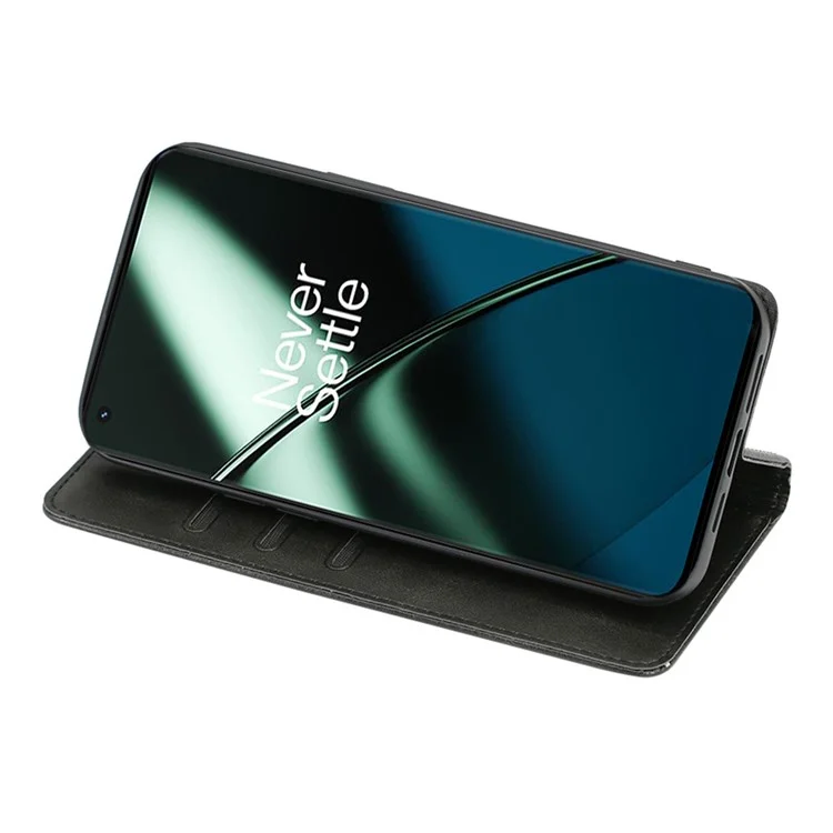 Para OnePlus 11 5G Calf Texture Protective Phone Case Wallet Stand PU Leather Anti-drop Cell Phone Cover - Preto