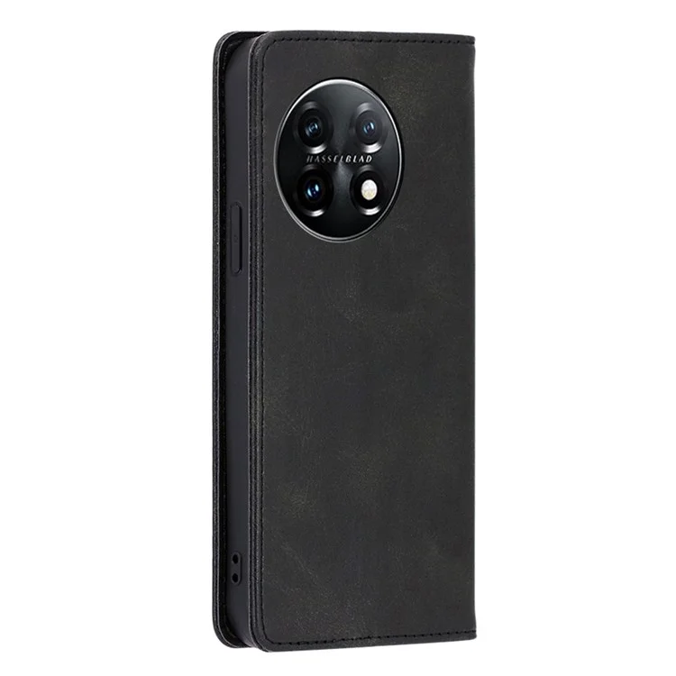 Para OnePlus 11 5G Calf Texture Protective Phone Case Wallet Stand PU Leather Anti-drop Cell Phone Cover - Preto