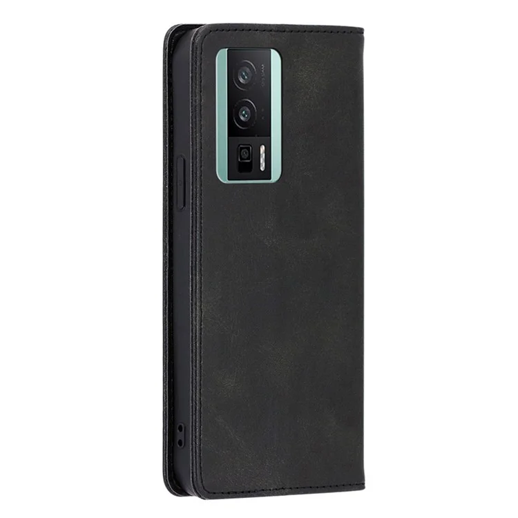 Чехол для телефона Xiaomi Poco F5 Pro 5G / Redmi K60 Pro 5G / K60 5G, автоматически поглощающий магнитный телячий текстурированный кожаный чехол-подставка - черный