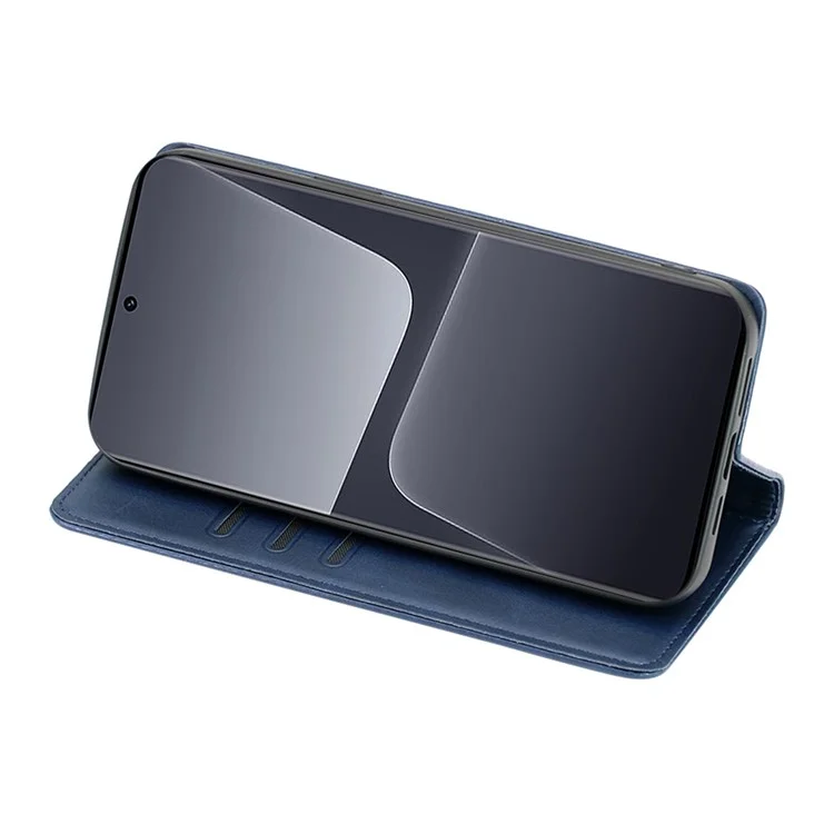 Capa de Telefone para Xiaomi Poco F5 Pro 5G / Redmi K60 Pro 5G / K60 5G, Capa de Couro com Suporte Magnético Absorvido Automático e Textura de Bezerro - Azul