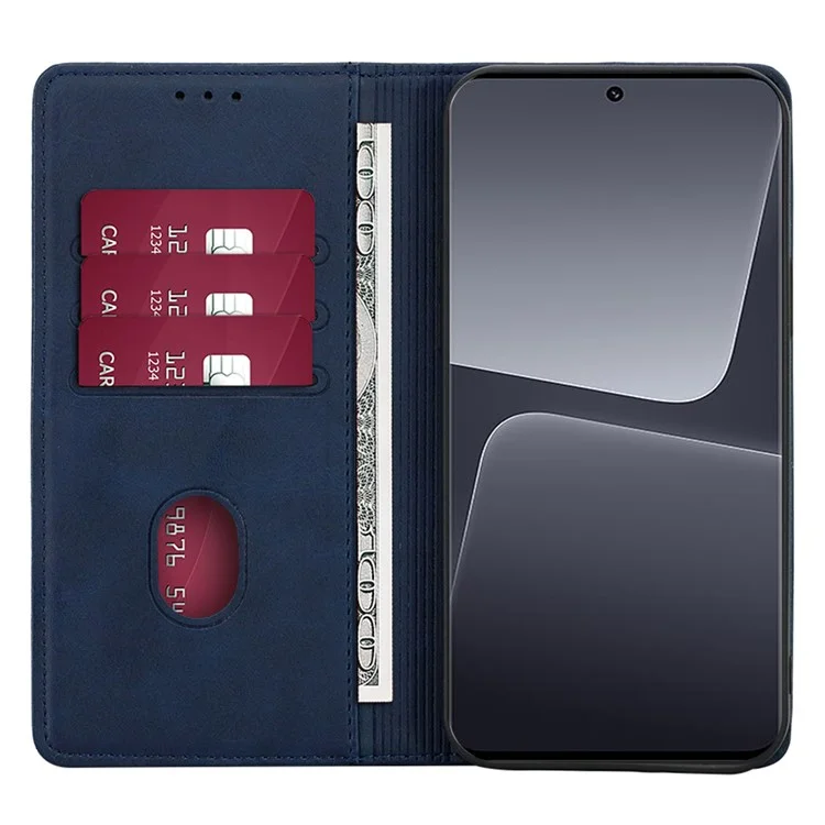Capa de Telefone para Xiaomi Poco F5 Pro 5G / Redmi K60 Pro 5G / K60 5G, Capa de Couro com Suporte Magnético Absorvido Automático e Textura de Bezerro - Azul