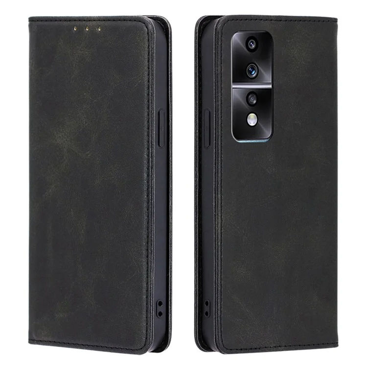 Funda de teléfono de piel anticolisión para Honor 80 GT 5G, funda de teléfono con soporte y cierre magnético con textura de becerro - Negro
