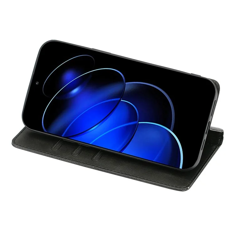 Funda de teléfono de piel anticolisión para Honor 80 GT 5G, funda de teléfono con soporte y cierre magnético con textura de becerro - Negro