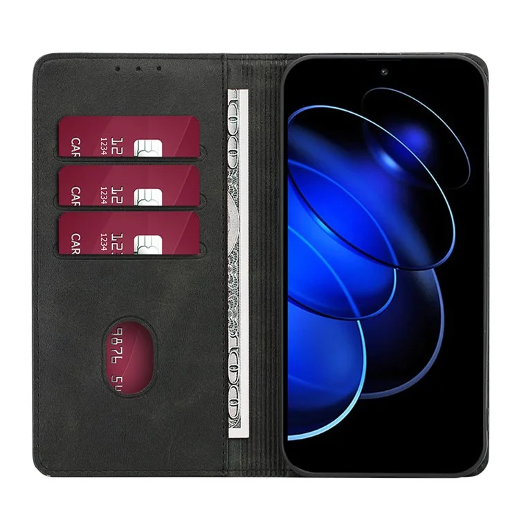 Funda de teléfono de piel anticolisión para Honor 80 GT 5G, funda de teléfono con soporte y cierre magnético con textura de becerro - Negro