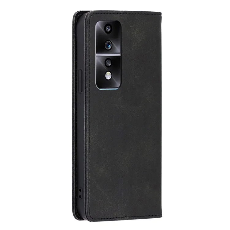 Funda de teléfono de piel anticolisión para Honor 80 GT 5G, funda de teléfono con soporte y cierre magnético con textura de becerro - Negro
