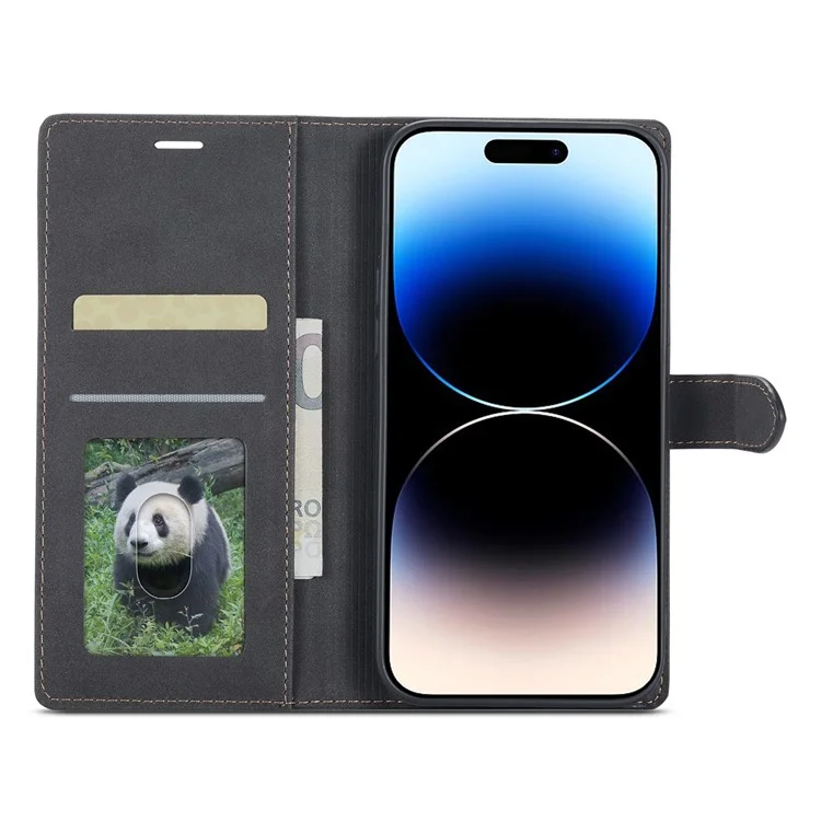 FORWENW F1 Series for iPhone 14 Pro PU Leather Cell Phone Cover Wallet Stand Anti-drop Phone Case - Black