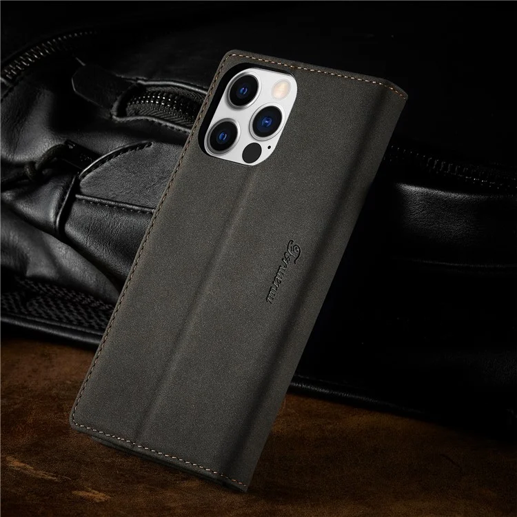 FORWENW F1 Series for iPhone 14 Pro Max PU Leather Phone Wallet Case Stand Protective Phone Cover - Black