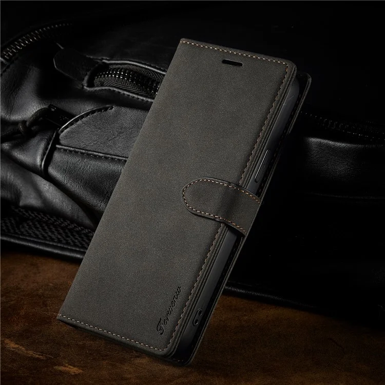FORWENW F1 Series for iPhone 14 Pro Max PU Leather Phone Wallet Case Stand Protective Phone Cover - Black