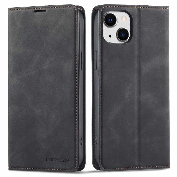 Étui de téléphone portable de la série Fantasy FORWENW pour iPhone 14 Plus, étui de téléphone portable en cuir doux anti-rayures avec support et portefeuille - noir