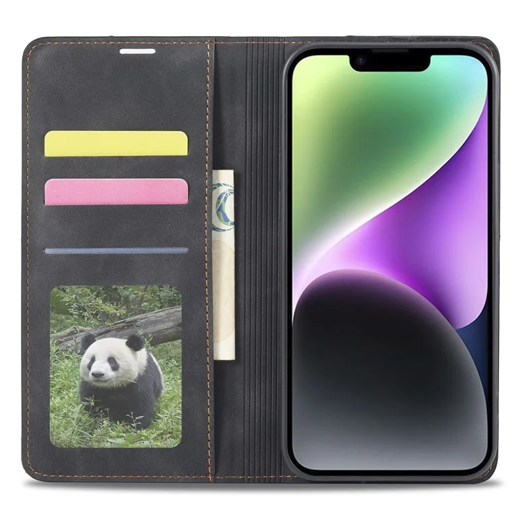 Étui de téléphone portable de la série Fantasy FORWENW pour iPhone 14 Plus, étui de téléphone portable en cuir doux anti-rayures avec support et portefeuille - noir