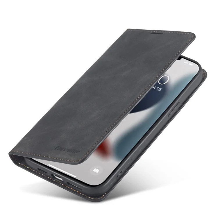 Étui de téléphone portable de la série Fantasy FORWENW pour iPhone 14 Plus, étui de téléphone portable en cuir doux anti-rayures avec support et portefeuille - noir
