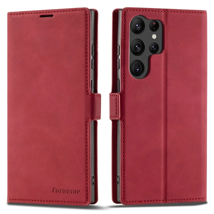 FORWENW for Samsung Galaxy S23 Ultra Fantasy Series Anti-fall Phone Cover Skin-friendly Leather Stand Wallet Mobile Phone Case - Red