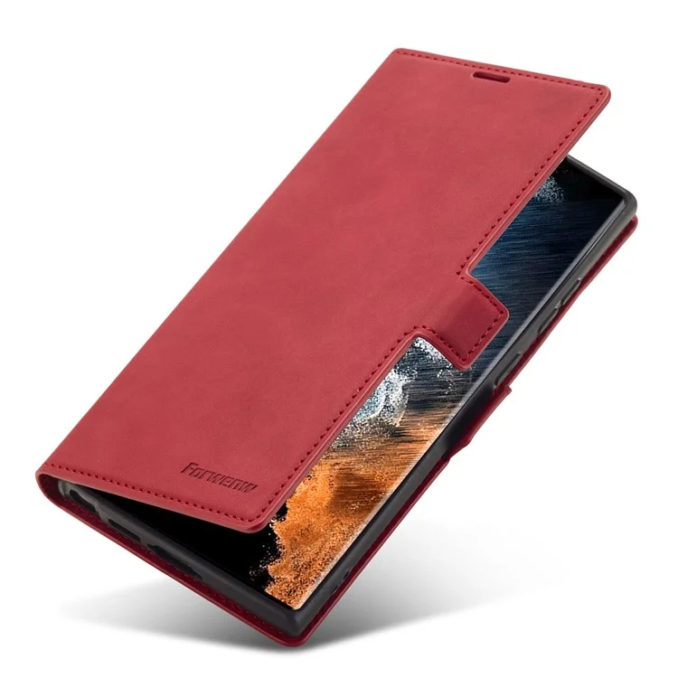 FORWENW for Samsung Galaxy S23 Ultra Fantasy Series Anti-fall Phone Cover Skin-friendly Leather Stand Wallet Mobile Phone Case - Red