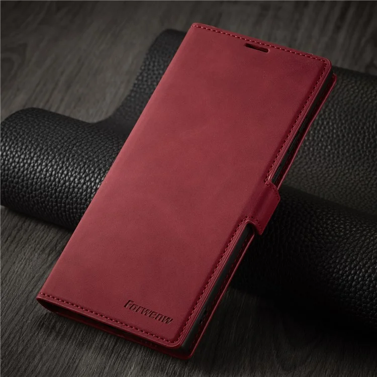 FORWENW for Samsung Galaxy S23 Ultra Fantasy Series Anti-fall Phone Cover Skin-friendly Leather Stand Wallet Mobile Phone Case - Red