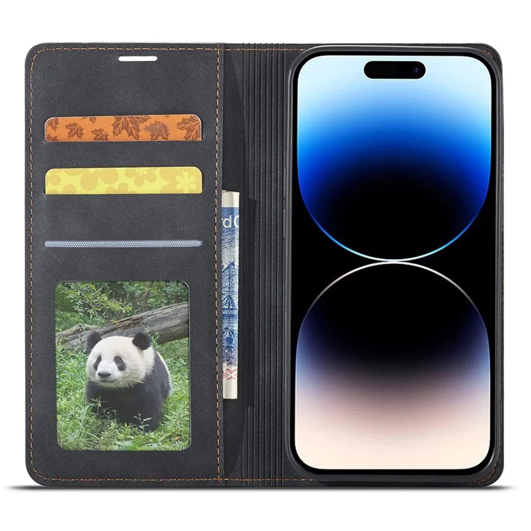 FORWENW Custodia anti-caduta per iPhone 14 Pro Max, Custodia in pelle con stand e serie fantasy - Nero 