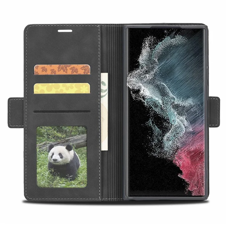 FORWENW F3-Series For Samsung Galaxy S23 Ultra Flip Leather Phone Wallet Case Shockproof Phone Cover Stand - Black
