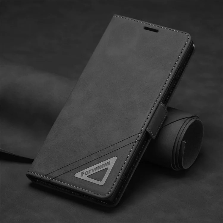 FORWENW F3-Series For Samsung Galaxy S23 Ultra Flip Leather Phone Wallet Case Shockproof Phone Cover Stand - Black