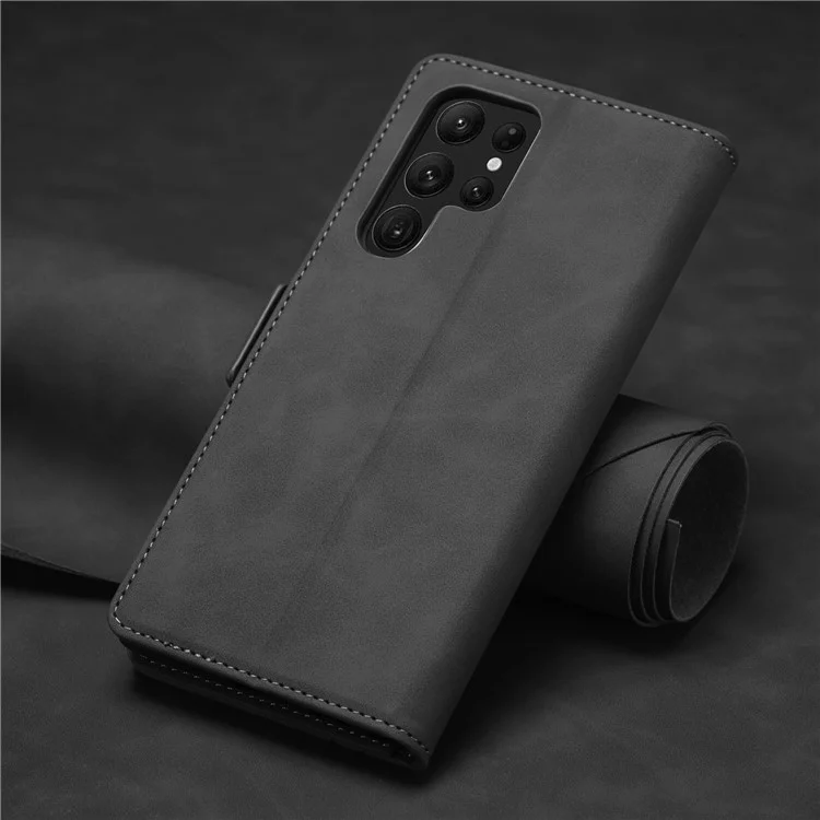 FORWENW F3-Series For Samsung Galaxy S23 Ultra Flip Leather Phone Wallet Case Shockproof Phone Cover Stand - Black
