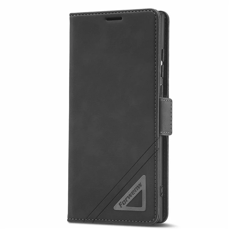 FORWENW F3-Series For Samsung Galaxy S23 Ultra Flip Leather Phone Wallet Case Shockproof Phone Cover Stand - Black