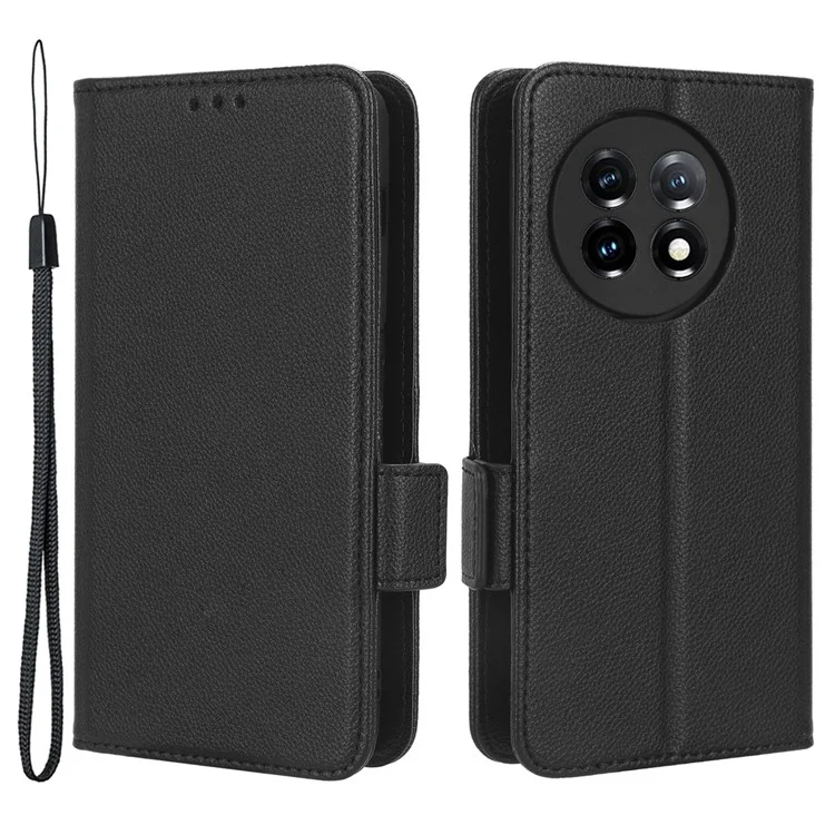 Custodia per telefono Anti-drop per OnePlus 11 5G Wallet Stand Litchi Texture PU Leather Protective Phone Case - Nero