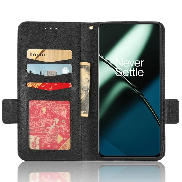 Custodia per telefono Anti-drop per OnePlus 11 5G Wallet Stand Litchi Texture PU Leather Protective Phone Case - Nero