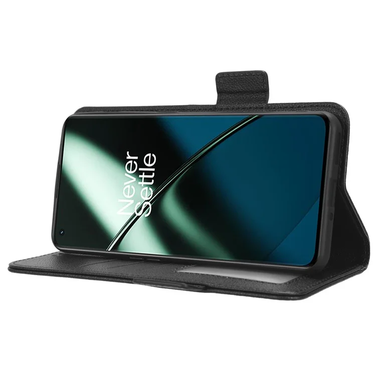 Custodia per telefono Anti-drop per OnePlus 11 5G Wallet Stand Litchi Texture PU Leather Protective Phone Case - Nero