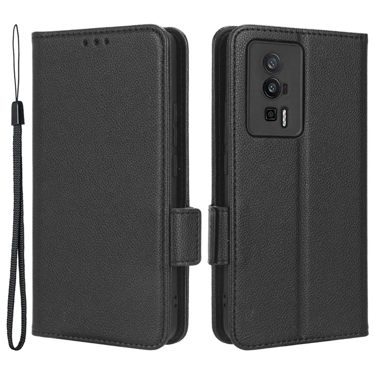 Para Xiaomi Redmi Poco F5 Pro 5G / Redmi K60 Pro 5G / K60 5G / K60 Champion Edition Funda Protectora para Teléfono con Soporte y Cartera, Textura de Piel de Litchi PU - Negro