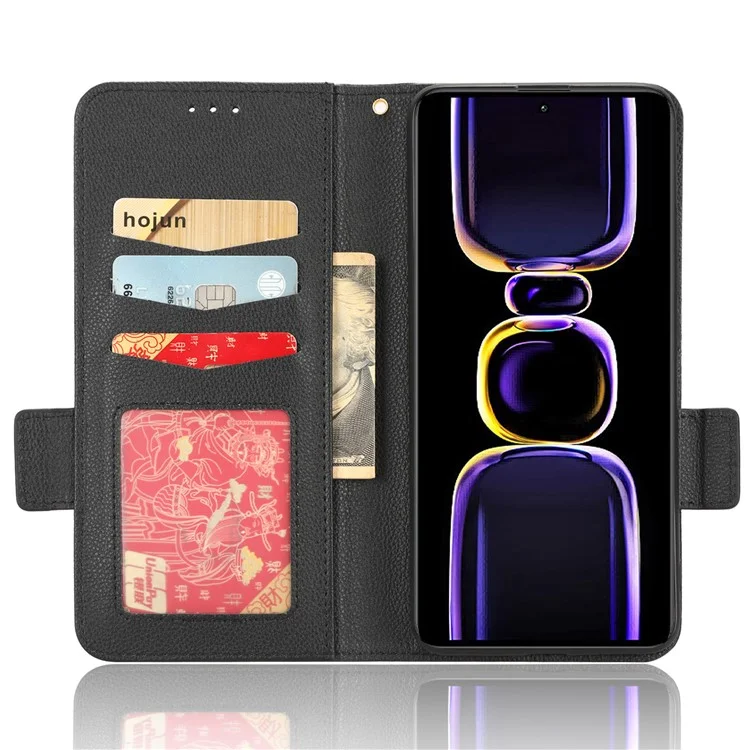 Para Xiaomi Redmi Poco F5 Pro 5G / Redmi K60 Pro 5G / K60 5G / K60 Champion Edition Funda Protectora para Teléfono con Soporte y Cartera, Textura de Piel de Litchi PU - Negro