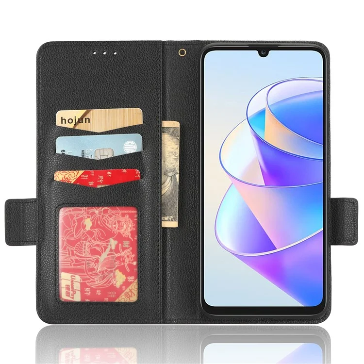 Кожаный чехол для сотового телефона для Honor X7a 5G / Play7T 5G, кошелек, подставка, текстура личи, ударопрочный, флип-чехол для телефона - черный