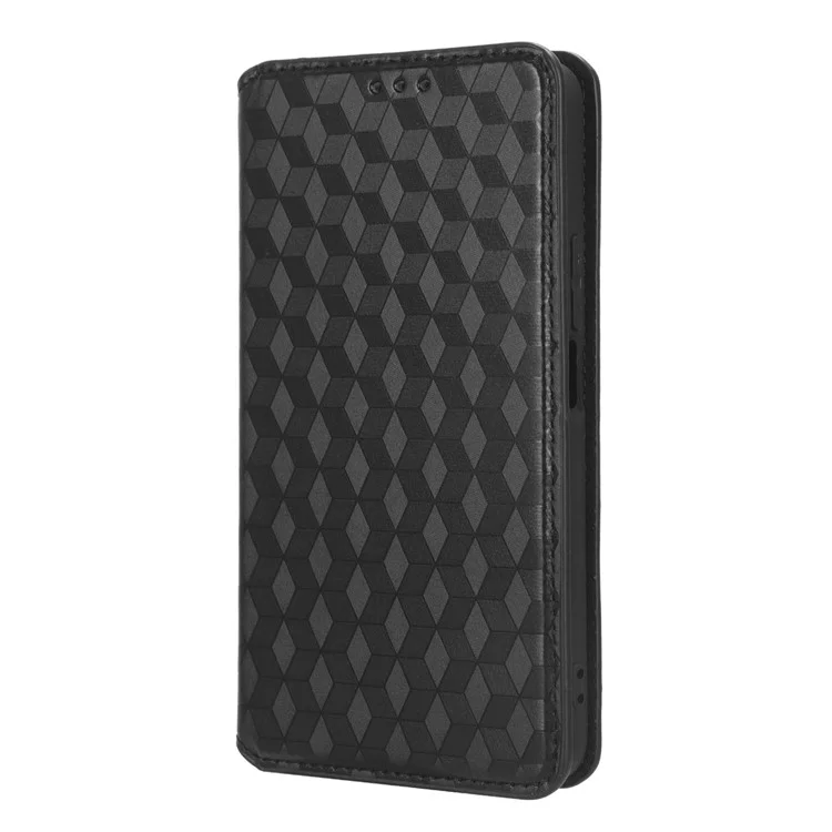 Anti-fall Phone Case For Honor X8a 4G , PU Leather Stand Wallet Imprinted Rhombus Pattern Cell Phone Cover - Black