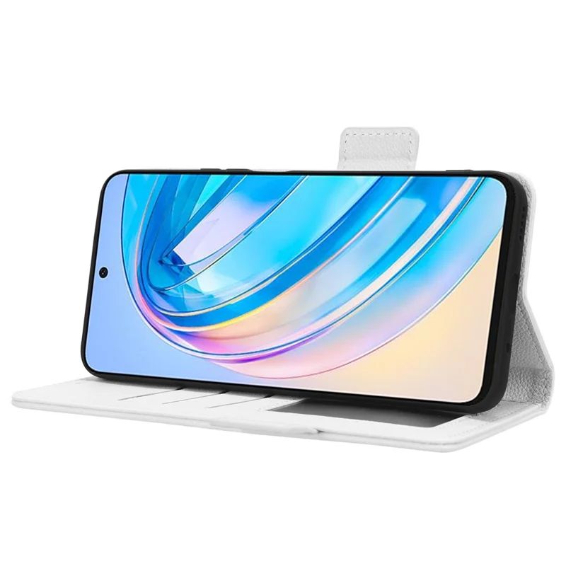 For Honor X8a 4G PU Leather Phone Case Flip Folio Stand Litchi TextureShockproof Cover with Wallet - White