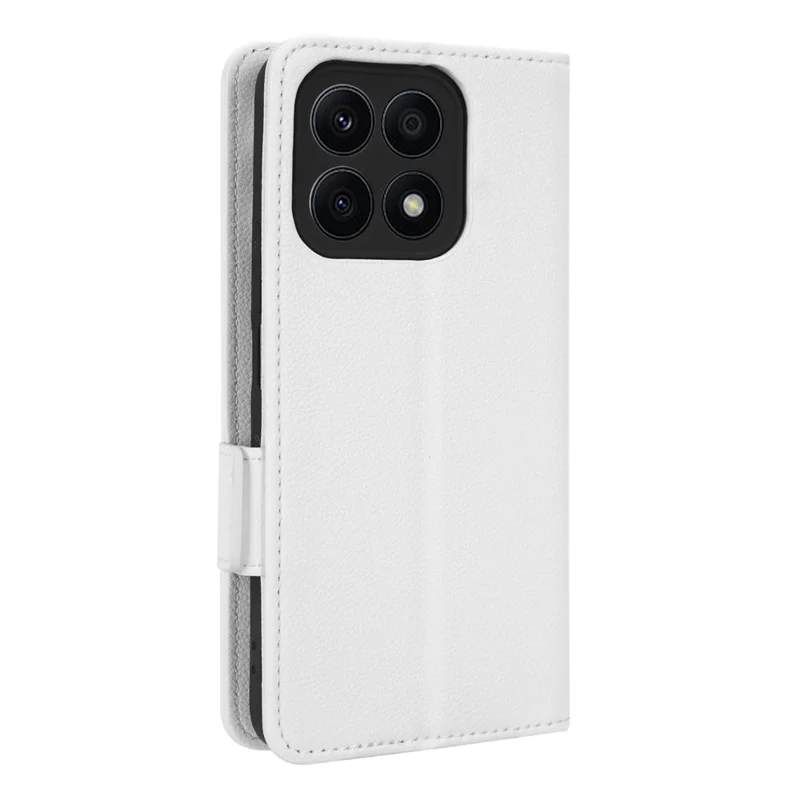 For Honor X8a 4G PU Leather Phone Case Flip Folio Stand Litchi TextureShockproof Cover with Wallet - White