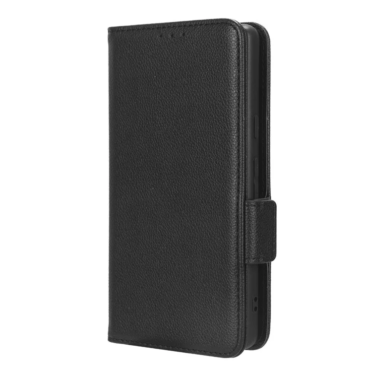 Cell Phone Cover For Google Pixel 7a , Wallet Stand Litchi Texture PU Leather Anti-fall Flip Phone Case - Black